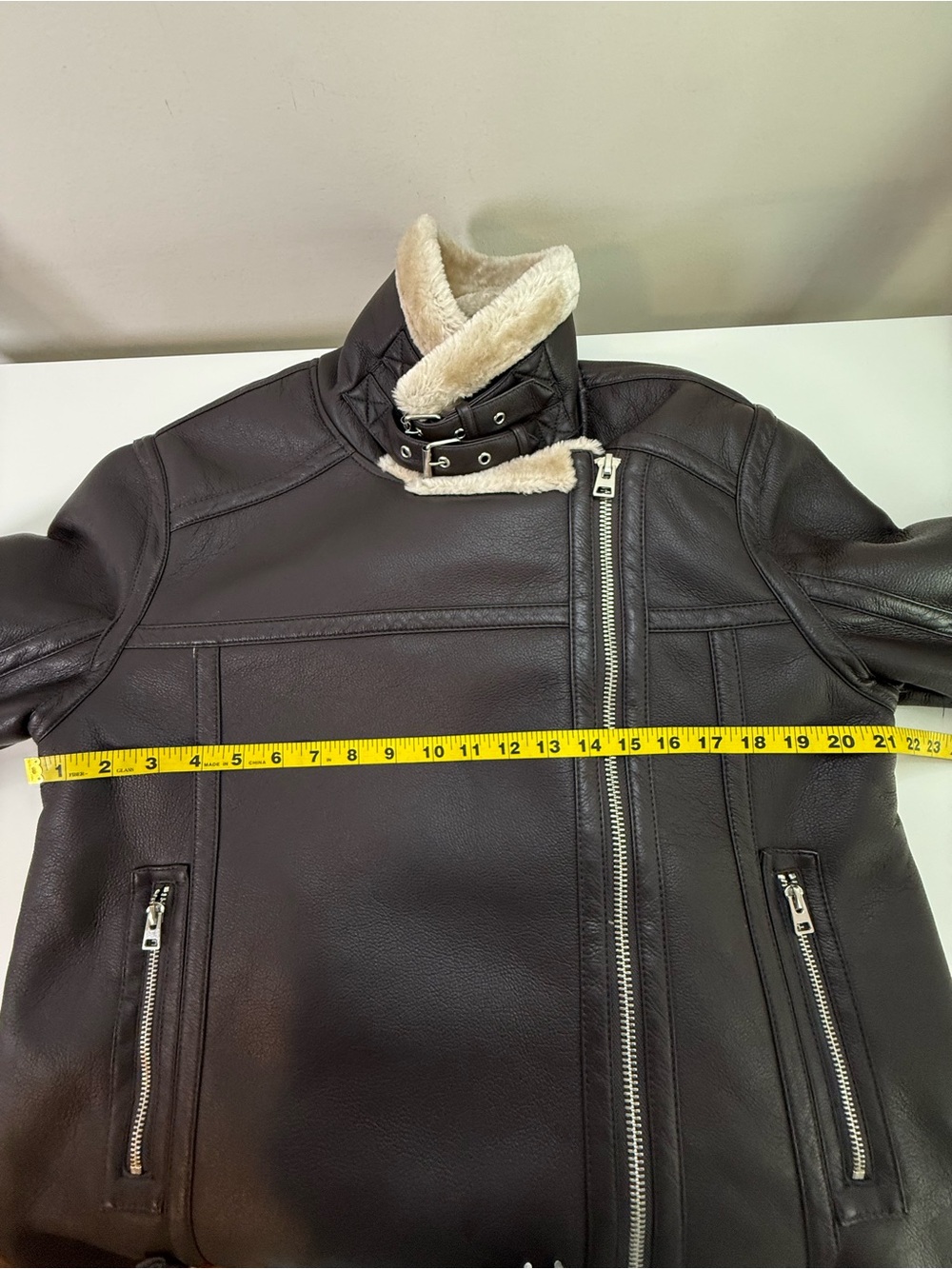 Topshop | Faux Shearling Aviator Jacket Biker Moto Coat | Brown | Size US S UK 8 - Picture 10 of 13